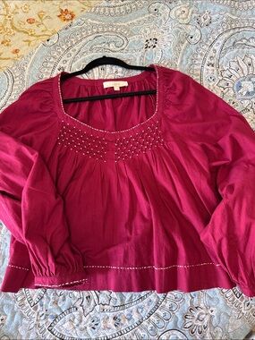 LOFT Deep Fuchsia Embroidered Peasant Tunic
